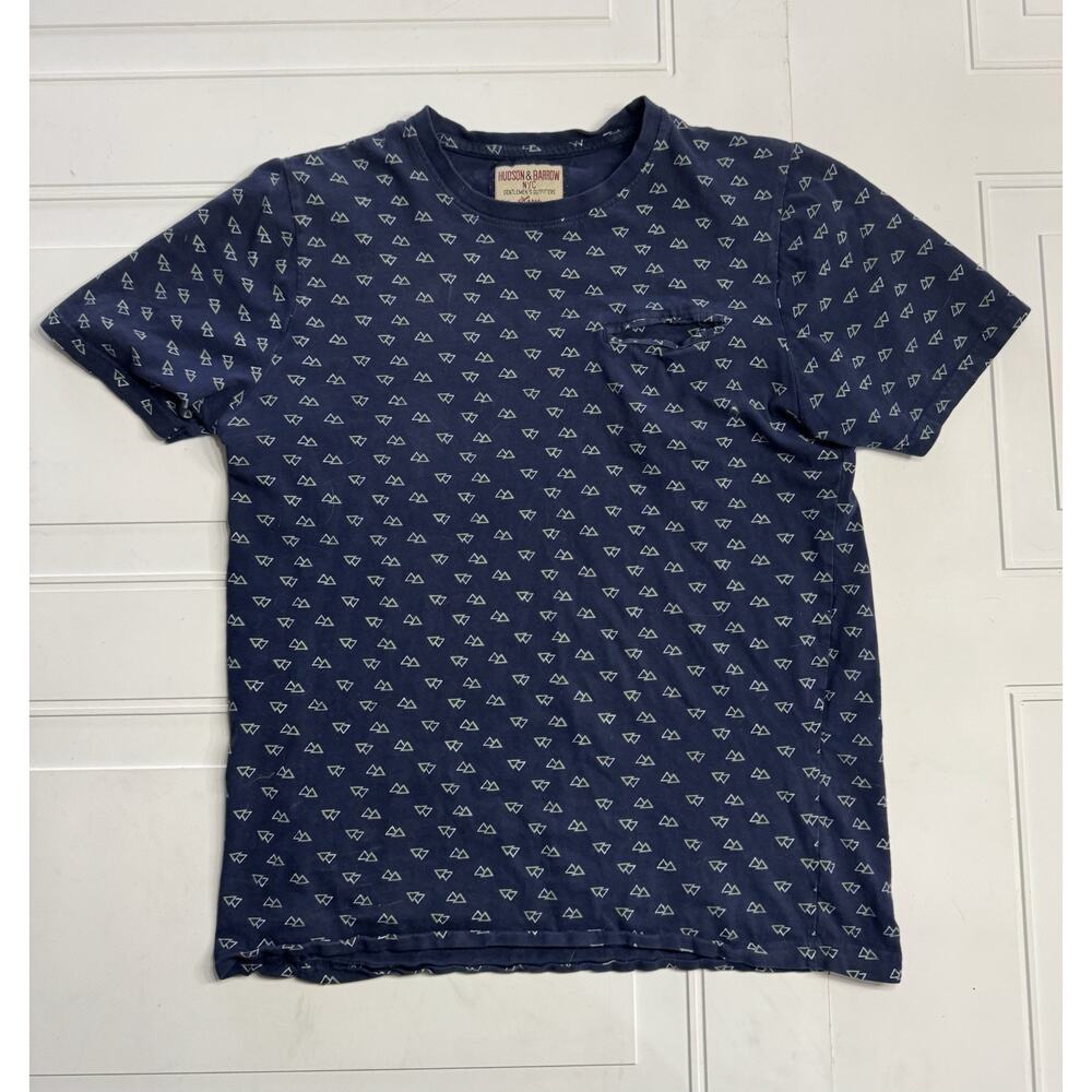 Hudson & Barrow Shirt Mens Large Slim Blue Geometric Allover Print Triangles